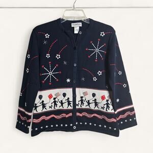 Northstyle Womens Medium Knit Cardigan Sweater Red White Blue Patriotic July 4